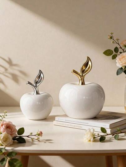 Escultura decorativa de manzana creativa, figura de manzana blanca, pieza de arte para la sala de estar, decoración del hogar, regalo festivo