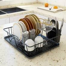 Over Sink Dish Drying Rack, Single-Tier Dish Drainer With Cutlery Holder, Space-Saving Kitchen Countertop Storage Rack, Rust-Resistant - Black - View 6