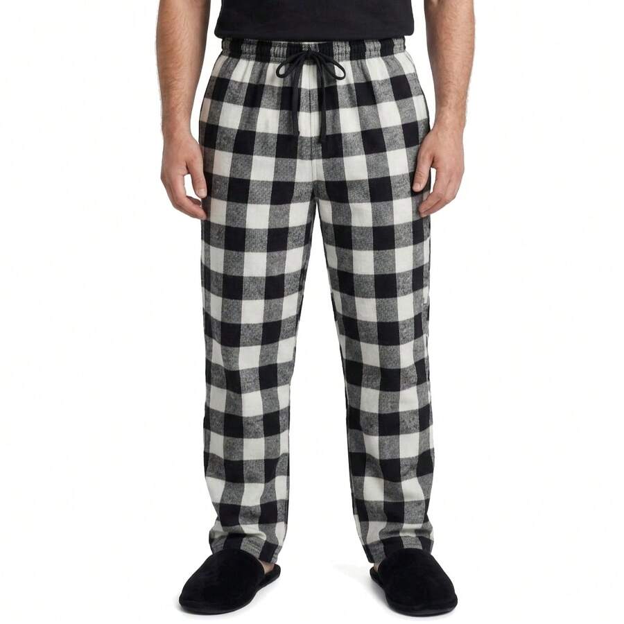 Pantalones casuales para hombre de Franela para dormir con bolsillos, Pantalones estampados a cuadros, ropa de casa cómoda Pantalones de pijama