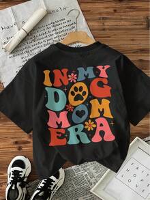 T-shirt casual a maniche corte con scollo rotondo e grafica, ideale per la primavera e l'estate, pensata per le donne (modello 2026). - nero - Visualizzare 3
