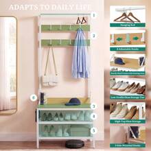 BALCONERA Industrial Freestanding Coat Rack With Shoe Storage Shelves & 9 Hooks, Metal Frame Hallway Entryway Organizer Unit - Maple - View 4
