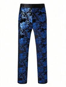 Pantalon de costume de scène polyvalent et décontracté pour homme avec imprimé doré sur tout le vêtement - bleu indigo - Voir 2