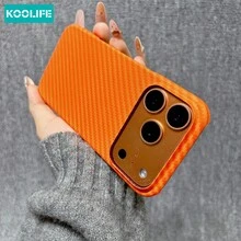 Koolife 純色碳纖維斜紋啞光半包手機殼，相容 iPhone 17 Pro Max、Apple 17 Pro 與 17，韓系時尚耐用商務設計，男女皆宜，聖誕節、情人節、復活節、生日等節慶理想送禮選擇 - 粗橙條紋 非磁吸款 - 查看 4