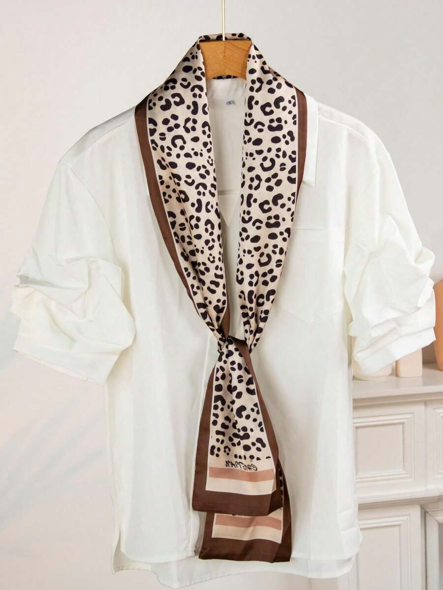 Vintage Leopard Print Faux Silk Long Scarf, Fashion Versatile Decorative Neckerchief & Headband - Multicolor - View 1