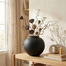 Small Blak Ceramic Vase - 6.1 Inch Small Black Round Vase, Rustic Farmhouse Vase Home Decor, Dining Table, Shelf, Bedroom, Living Room, Kitchen, Office, Bathroom, Mantle, Centerpiece Dcor - 霧面黑 + 6.1 英寸 - 查看 6