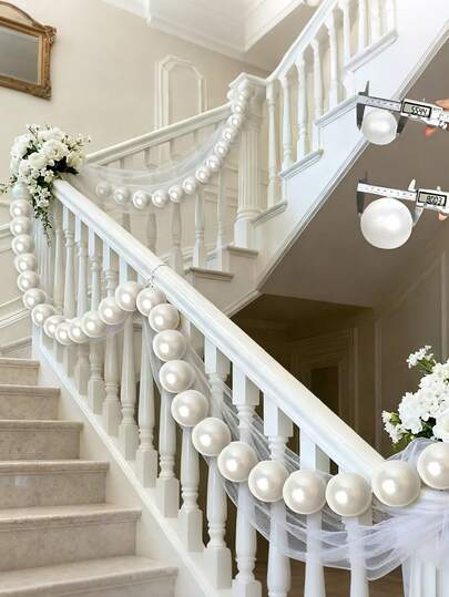 White Faux Pearl Beaded Garland, Pearl White Bead Hanging Decor - Pearl White Bead Hanging Banner, Suitable For Wedding And Engagement Bride Use (Need To Purchase More For Better Display Effect)