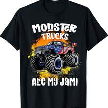 Men's Monster Trucks Are My Jam American Flag Patriotic Graphic Summer T-Shirt - White - View 1