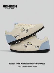 RENBEN Giày nữ đế cao su lưu hóa thêu họa tiết hoạt hình dễ thương, mẫu mới về mùa Xuân/Hè 2026. - Màu vàng - Xem 2