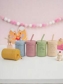 Personalized Silicone Training Cup With Straw: Engraved Baby Sippy Cup - Multicolor - View 5
