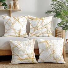 4pcs Minimalist Abstract Geometric Platinum Line Decorative Pillow Case Set, Single-Sided Printed Peach Velvet Polyester, 45*45CM/18*18inch Cushion Cover Suitable For Room Decor, Modern Minimalist Sofa Living Room Decor, Gift, Party Decoration - Multicolor - View 1