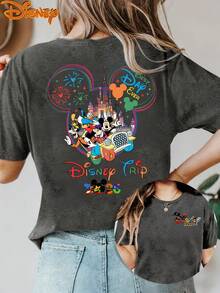 Disney License T Shirts,Disney 2026 Disney Trip Best Day Ever Women's Graphic T-Shirt, Retro Mickey Mouse Minnie Mouse Goofy Pluto Disney Castle Fireworks Balloon Cartoon Print Crew Neck Casual Loose Fit Short Sleeve Tee, Summer Casual Tops For Disney World Theme Park Family Vacation Daily Wear ,Camiseta, Summer Outfits For Women, Summer Clothes, Summer Tops, Tops For Women, Festival Outfits, Summer Tops For Women, Mother's Day, Mother's Day Clothing, Gifts For Family And Friends, Spring Outfits For Women, Officially Licensed Disney T-Shirts, Disney Men's And Women's Spring/Summer Fashion Casual Short-Sleeve T-Shirts - 灰色 - 查看 1