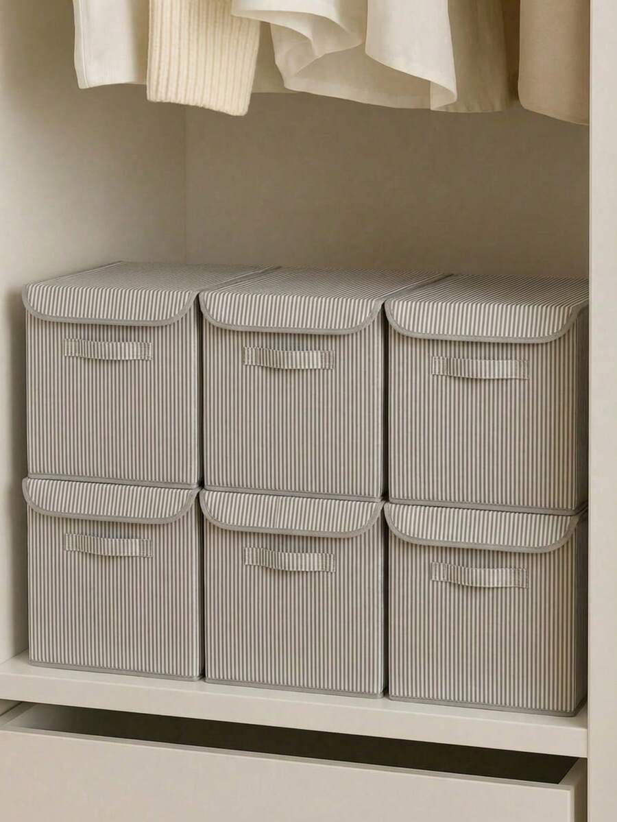 Striped Lid Organizer And Storage Box 30x30x30 - Grey - View 1