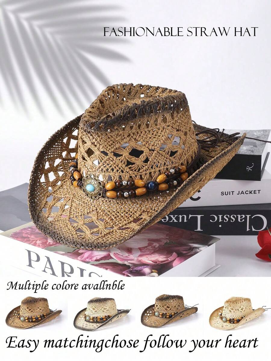 1 chiếc mũ chống nắng đi biển, mũ cao bồi unisex cho các bữa tiệc ngày lễ - MZ3092+ML62 - Xem 1