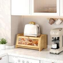 Wooden Bread Box, Kitchen Countertop Bread, Cake, Pastry, Fruit Storage Box, Tabletop Tea Set Organizer - View 1