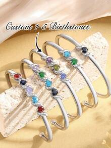 1 chiếc vòng tay đá quý theo tháng sinh dành cho mẹ và con gái, vòng tay hở thanh lịch đính đá quý theo tháng sinh, quà tặng trang sức cho chị em gái, quà tặng cho phái nữ, quà tặng Ngày của Mẹ, vòng tay hở cá nhân hóa, quà tặng trang sức tinh tế, quà tặng mẹ và con gái, vòng tay đôi, quà tặng tình bạn - Nhiều màu - Xem 1