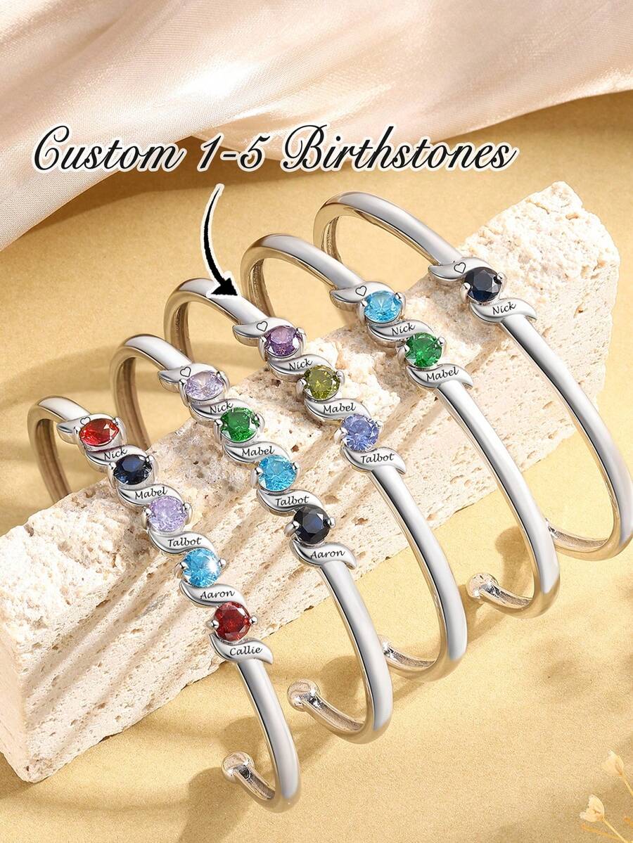 1 chiếc vòng tay đá quý theo tháng sinh dành cho mẹ và con gái, vòng tay hở thanh lịch đính đá quý theo tháng sinh, quà tặng trang sức cho chị em gái, quà tặng cho phái nữ, quà tặng Ngày của Mẹ, vòng tay hở cá nhân hóa, quà tặng trang sức tinh tế, quà tặng mẹ và con gái, vòng tay đôi, quà tặng tình bạn - Nhiều màu - Xem 1