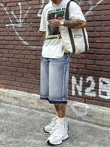 Quần short Bermuda denim, quần short jean rách dáng lửng đa năng, phong cách đường phố năng động, phù hợp cho đi làm hàng ngày, ở nhà, thư giãn, hoạt động ngoài trời và tụ tập bạn bè. - Rửa nhẹ - Xem 5