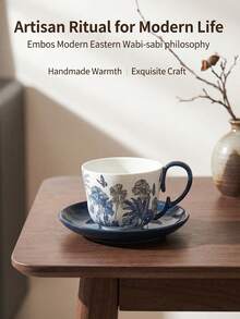 DearDali 1 chiếc cốc cà phê gốm/chịu nhiệt kiểu cổ điển 350ml, đế màu trắng sữa nghệ thuật kết hợp với họa tiết cây cọ và bướm màu xanh đen, kiểu dáng cốc cổ điển với tay cầm hình trái tim độc đáo, thích hợp cho đồ uống nóng, sử dụng tại nhà, làm quà tặng, quà ngày lễ hoặc quà tựu trường. - Nhiều màu - Xem 9