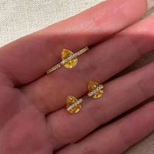 Teardrop Yellow Rhinestone Earrings, Exquisite High-End Design Versatile Women's Midi Ring - Gold - View 2