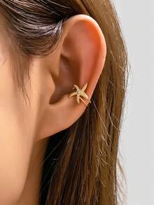 1个金色星星耳夹，无需耳洞即可佩戴，波西米亚海滩牛仔风格饰品，闪亮星星耳夹，适合女性，夏季海滩配饰 - 金色 - 查看 3