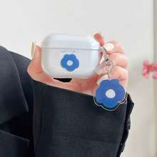Klein 蓝色花朵耳机保护套，带挂饰，防震透明 TPU 保护套，美观可爱，适合女孩使用 - 彩色 - 查看 5