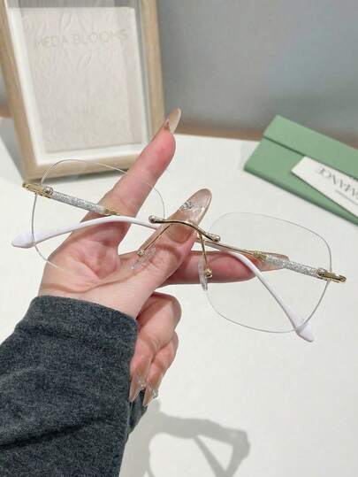 1pc Women's Fashionable Lightweight Metallic Rimless , Suitable For Outdoor, Daily Wear, Travel, Party