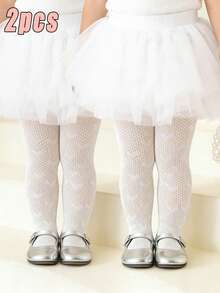 2pcs Baby Heart Jacquard High Elastic Mesh Pantyhose, Lolita Style Net Stockings - White - View 12
