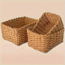 Bộ 3 giỏ mây đan thủ công, giỏ đựng đồ đan thủ công dùng trong nhà, phòng ngủ, phòng khách, bàn làm việc, kệ, tủ, ngăn kéo, nhà bếp, phòng tắm. - A - Xem 11