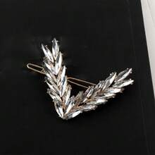 1 pieza Clip de pelo de lujo brillante para mujer, estilo coreano, hebilla en forma de V, pasador de pelo, accesorios para el cabello, tocado, regalo para fiesta, clips de pelo en forma de V, diamantes brillantes, atuendos de mujer, alas, clips con forma de hoja, festival, cumpleaños - Multicolor - Ver 10