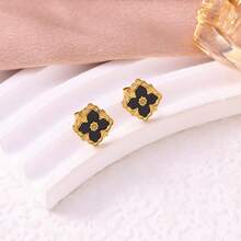 1对18K镀金不锈钢四叶草耳钉，适合女士日常佩戴 - 彩色 - 查看 7