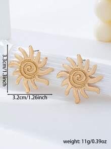 1 Pair Fashionable Exquisite Spiral Design Metal Sun Earrings, Minimalist Elegant Earrings For Women, Suitable For Daily Wear, Vacation, Dates, Banquets, Parties, Summer Beach Holiday Accessories - Gold - View 5