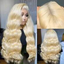 13x4蕾丝前假发，真人前额发丝，波浪卷蕾丝前额，预先拔毛，漂白发结，自然发际线，预先拔毛，200密度高清蕾丝前额，613号金色混合发色，易于佩戴，适合女性日常、派对、婚礼等场合，28英寸 - S613 - 查看 8