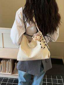 极简大容量腋下包，新款休闲通勤单肩斜挎手提包，带吊坠，高端质感 - 米色 - 查看 5