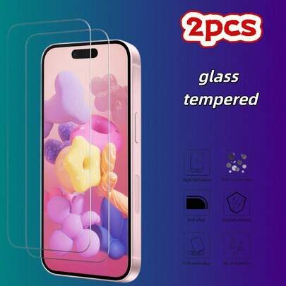 2pcs High Definition Tempered Glass Screen Protector, Suitable For IPhone 17 Pro Max / 17 Pro / 17 / 11 / 12 / 13 / 14 / 15 / 15 Pro / 15 Plus / 15 Pro Max / 16 / 16 Pro / 16 Plus / 16 Pro Max. High Clarity, No Bubbles, Anti-Scratch, Screen Protective Film.
