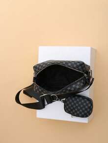 2pcs/Set Men's Mini Crossbody Bag & Key Pouch - Black - View 2