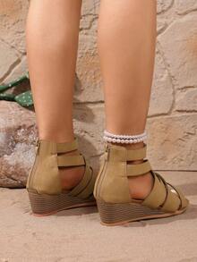 Mẫu sandal nữ slip-on thời trang mới năm 2026, thiết kế khóa cài màu trơn, đế xuồng dày, phù hợp cho các dịp thường ngày, du lịch, đi biển, dự tiệc và hoạt động ngoài trời. - Màu Khaki - Xem 5