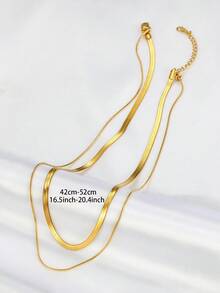 MONALLY 18K Gold Plated Double Layer Herringbone Necklace For Women, Dainty Layered Snake Chain Choker Necklaces, Waterproof Stainless Steel Flat Snake Chain Jewelry Gifts For Her For Everyday Wear For Birthday, Anniversary, Mother's Day - Double Layer Necklace - View 6