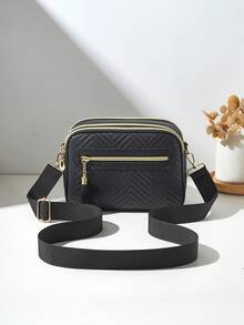 Fashionable Embossed Bag With Tassel, Multi-Layer Crossbody Shoulder Bag For Women - Black - View 4