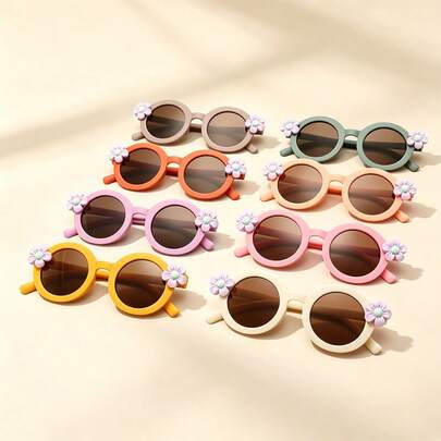 1 Set de Gafas de Moda con Marco Redondo y Diseño Floral para Niños, Gafas de Moda Redondas Lindas para Niños, Niñas, Bebés, Uso en Exteriores de Verano
