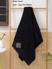 QIBHI 1/3件可選 純棉純色刺繡歐式毛巾 (40*75cm) 100%純棉毛圈浴巾 (70*140cm) 適用於浴室、返校、旅行、旅行配件、居家必需品、毛巾、居家全棉吸水柔軟優雅極簡浴室浴巾 - 黑色 - 查看 5