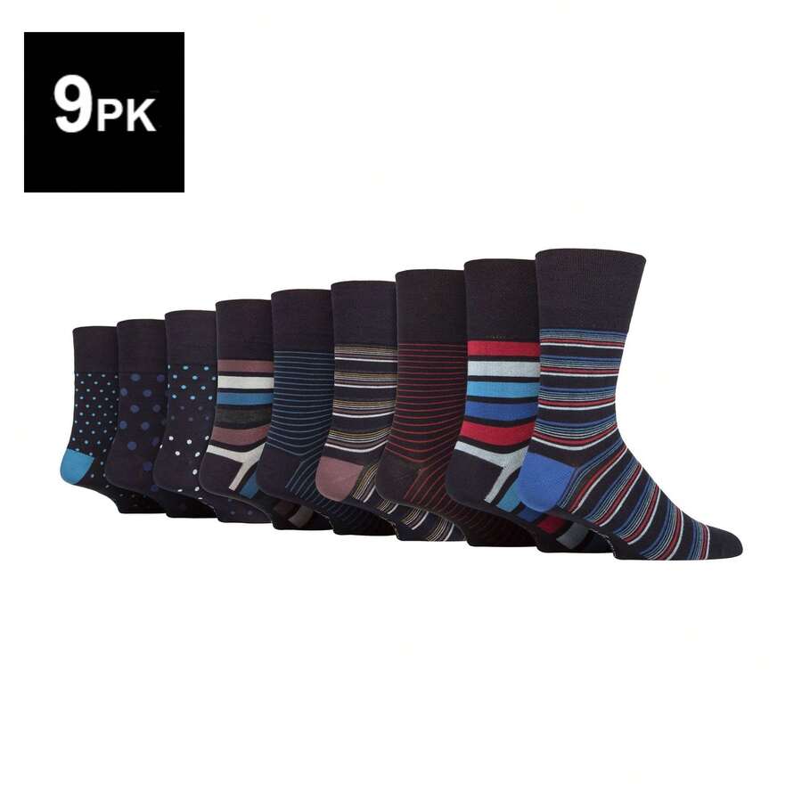 Gentle Grip Gentle Grip - 9 Pack Mens Bamboo Non-Elastic Cotton Patterned Socks | Loose Top Socks For Circulation Support - Style 1 - View 1