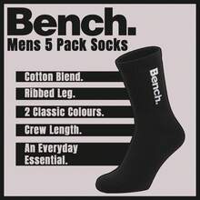 Bench - 5 Pairs Mens Crew Cotton Socks - Sport Breathable Comfort Socks - White - View 5