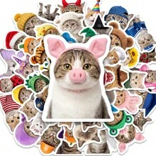 25张逼真伪装猫咪贴纸，可爱有趣的宠物贴纸，可用于行李箱、笔记本电脑等，防水 - 彩色 - 查看 11
