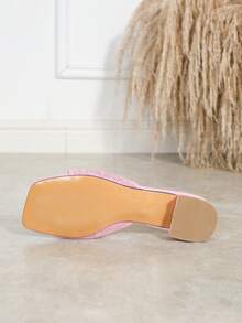 Women's Fashion Net Slippers, Bowknot Low Heel Slides, Comfortable Versatile Non-Slip Flat Roman Sandals - Pink - View 8