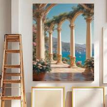 1 Juego de Kit de Pintura por Números para Adultos y Principiantes con Lienzo Numerado, Pinturas No Tóxicas Premezcladas y Pinceles - Pintura Costera con Columnas (40x50 cm/15.7x20 pulgadas) - Set de Arte Todo en Uno para Decoración del Hogar, Actividad Familiar, Regalo - Enmarcado - Ver 5
