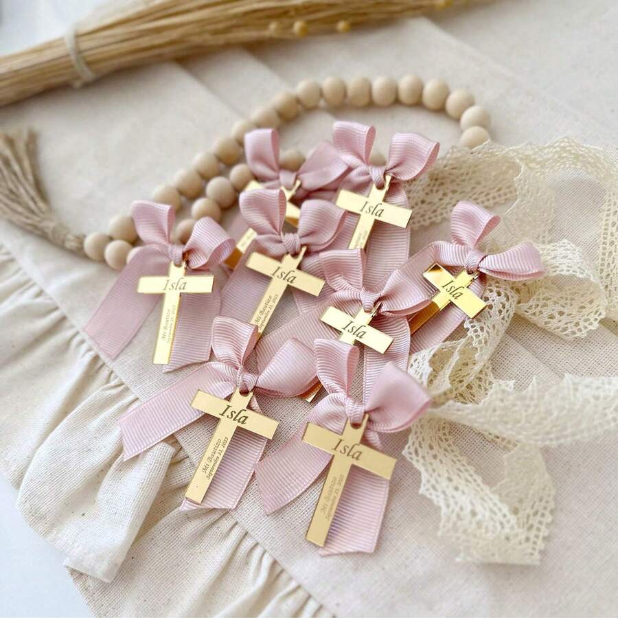 Personalized Acrylic Mirror Cross Tags: Baptism, Naming Ceremony, First Communion, Wedding Favor, Baby Shower, Christening Favor, Customized Tags - Multicolor - View 1