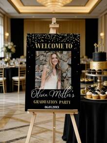 1pc Black & Gold Style Personalized Graduation Photo Poster, Graduation Celebration Welcome Photo Decor, Graduation Celebration Welcome Sign Photo, Graduation Party Welcome Board, With Poster Image, Customized Graduation Welcome Sign, Glossy Frameless Poster, Your Custom Wall Art, Wall Decor - Multicolor - View 5