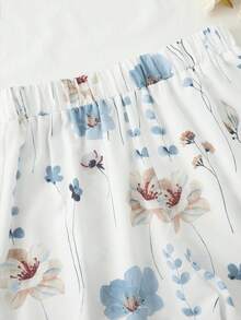 Watercolor Floral Print Tie Strap Camisole + Shorts Set, Satin Vacation 2-Piece Set, Sweet Set, Summer Beach Vacation 2-Piece Set, Spring Outing Set, Afternoon Tea Matching Set, Y2K Sweet Set, Fitted Cropped Top + Shorts, Low Saturation Dopamine Set - Multicolor - View 5