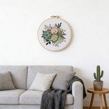 1 Conjunto Diy Bordado Material Pacote Para Flor Ganchos De Parede , Decorativo Pintura , Colorida Com Aro De Bordado , Cor Aleatória - Branco - Ver 26