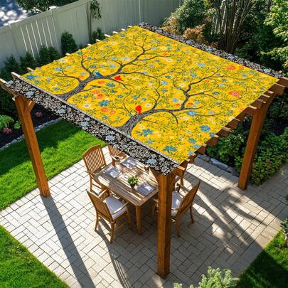 1件彩色曼陀罗生命之树与鸟类自然风景印花露营帐篷，户外遮阳篷，吊床，沙滩遮阳篷，加厚防紫外线花园凉亭，户外探险装备，带挂绳